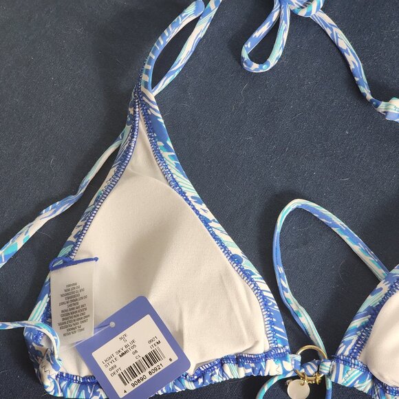 Beach Melissa Odabash Sky Blue Lined Nylon Span Poly Halter Bikini Swim Top Sz S - Picture 12 of 16